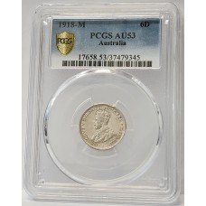AUSTRALIA 1918 . SIXPENCE . PCGS AU53